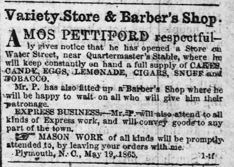Variety Store & Barber's Shop Advertisement, The Old Flag, 1865