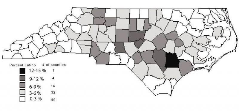 2000 NC Latinos as a percent of total county population 2000 NC Latinos as a percent of total county population