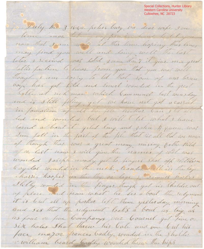 Letter from M W Parris to Jane Parris, 1862