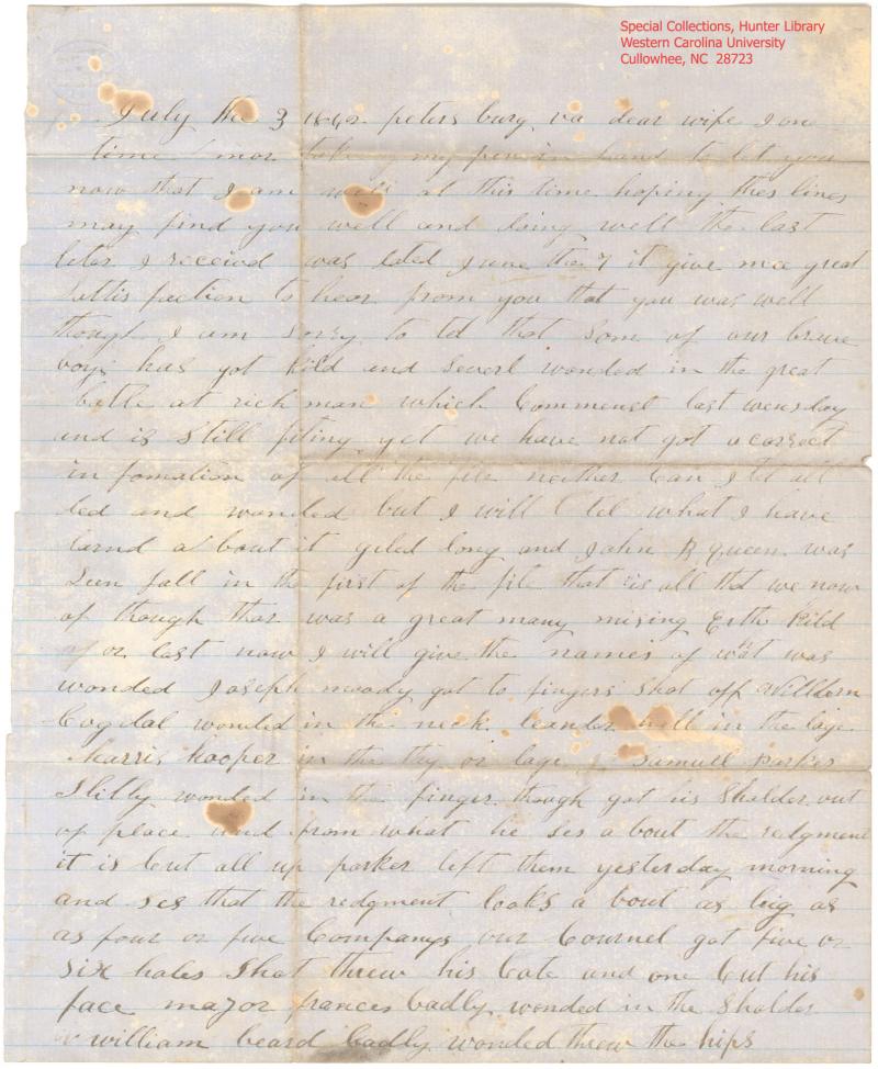 Letter from M W Parris to Jane Parris, 1862 Letter from M W Parris to Jane Parris, 1862