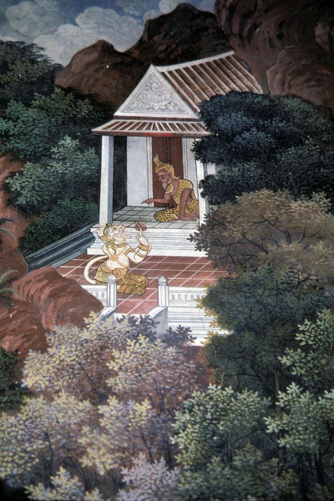 <img typeof="foaf:Image" src="http://statelibrarync.org/learnnc/sites/default/files/images/thai_rama_114.jpg" width="683" height="1024" alt="Hermit tells Hanuman how to quench the fire on his tail" title="Hermit tells Hanuman how to quench the fire on his tail" />