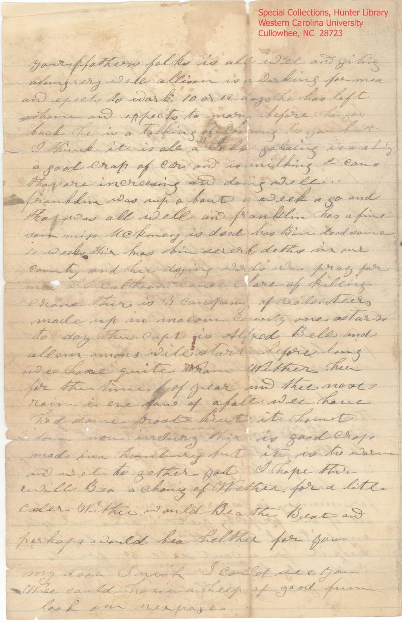 Elizabeth Watson to James Watson Oct 29 1861 (page 2 of 3)