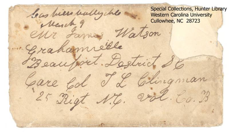 Envelope of a letter from Elizabeth Watson to James Watson October 29, 1861
