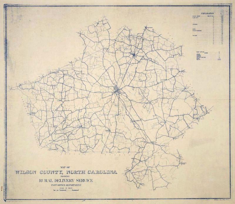 A map depicting rural delivery routes.