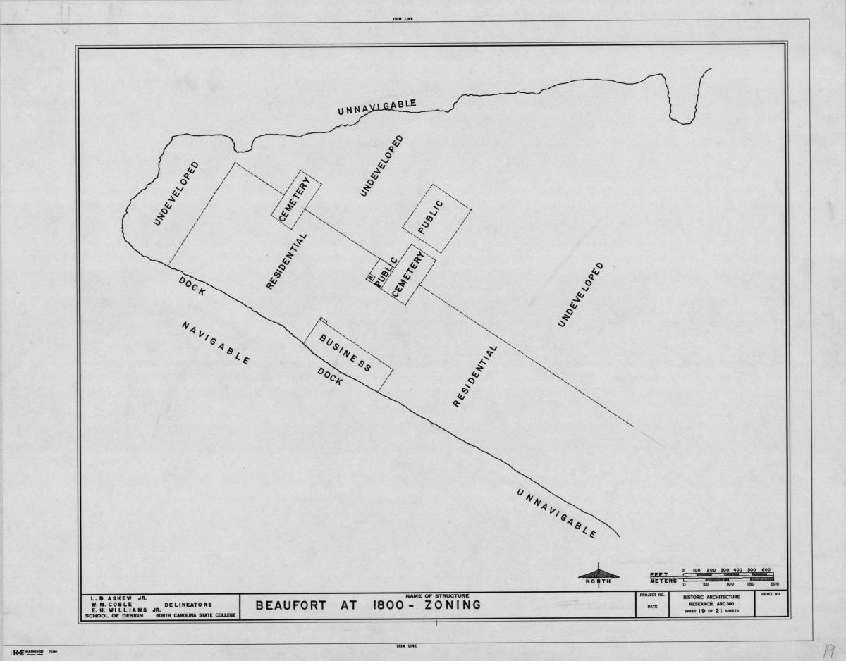 (click to view larger) 1800 zoning of Beaufort, historical background of Beaufort, Beaufort, North Carolina. Courtesy of NCSU Libraries' Digital Collections: Rare and Unique Materials.