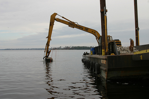 An artificial reef under construction off of Jacksonville, N.C., November 30, 2010. Image from Flickr user NCDOTcommunications.