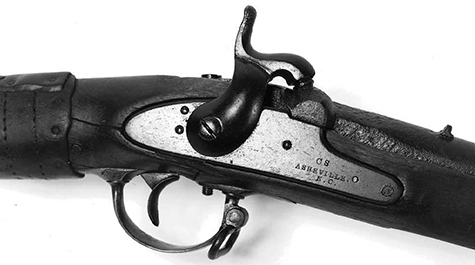 Rifle manufactured by the Asheville Armory and bearing its stamp, 1862-1863. Image from the North Carolina Museum of History.