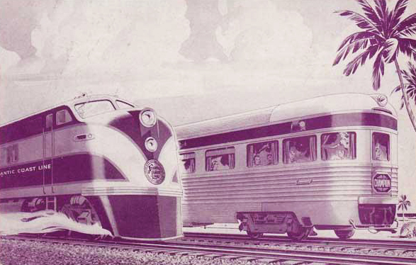  Atlantic Coast Line Railroad postcard advertising "The Champions" service to and from Florida, circa 1950-1960. Image from North Carolina Historic Sites.