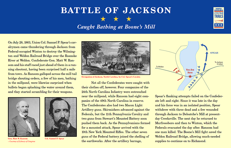 "Battle of Jackson: Caught Bathing at Boone's Mill." Civil War Trails, Inc. CivilWarTraveler.com.