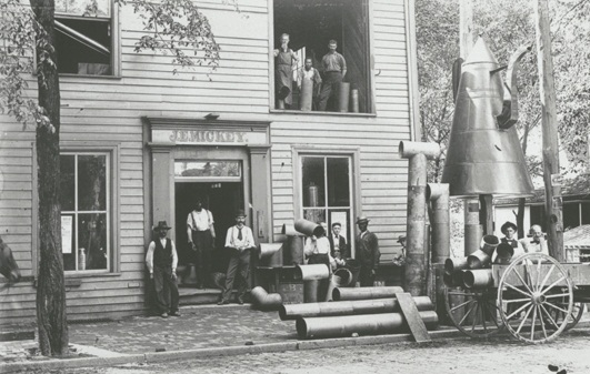 J. E. Mickey shop on South Main Street, with the coffee pot in front, 1899. Courtesy of the Forsyth County Public Library Photograph Collection.