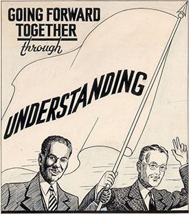 Poster advertising interracial cooperation