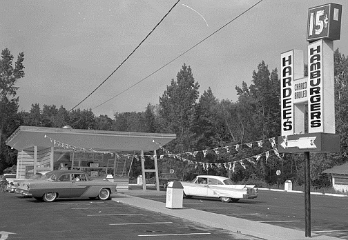 The original Hardee's Hamburgers in Greenville, N.C., 1960. Image from the The Daily Reflector Image Collection at the Joyner Library of East Carolina University. 