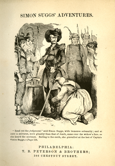 Title page from Johnson Jones Hooper's <i>Simon Suggs' Adventures</i>, published 1881. Illustration by Felix O.C. Darley. From the collections of the State Library of North Carolina.
