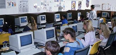 School children learning computers. Image from the North Carolina Digital Collections.