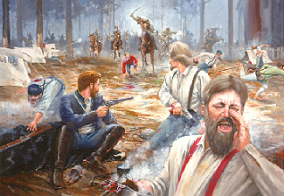 "Dawn attack by Confederates at Monroe's Crossroads." Image courtesy of the National Park Service. 
