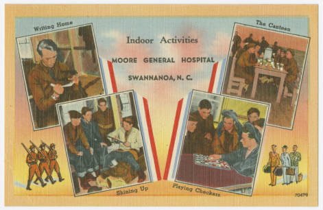 " Indoor Activities, Moore General Hospital, Swannanoa, N.C." Image courtesy of the North Carolina Postcard Collection, UNC-Chapel Hill Libraries. 