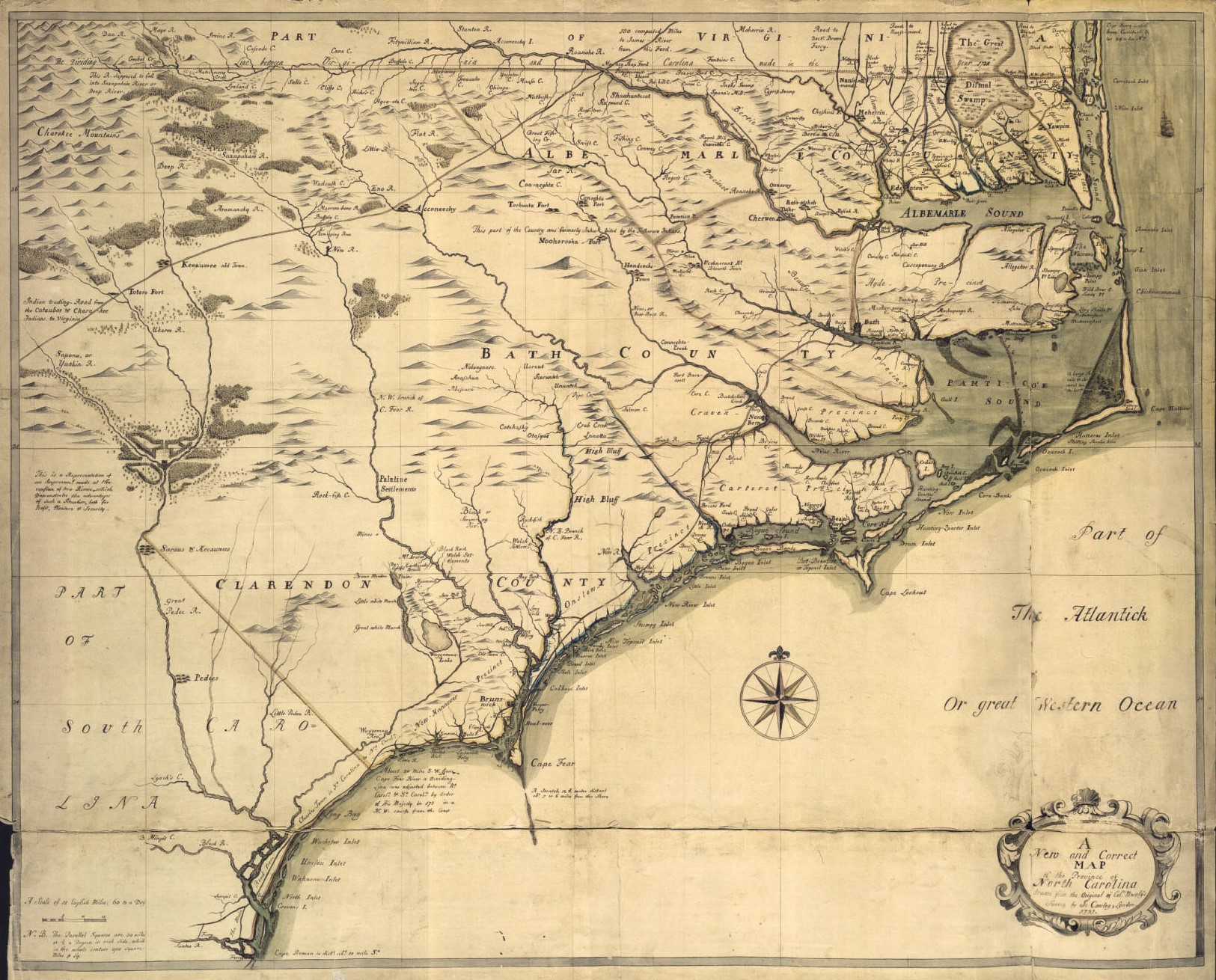A New and Correct Map of the Province of North Carolina drawn from the Original of Colo. Mosely's. 
