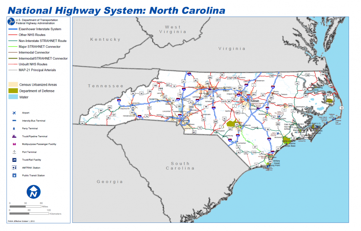 (click to view larger) The National Highway System: North Carolina.