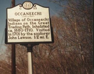 Occaneechi Historical Marker. Courtesy of NC Office of Archives & History, marker ID G-33. 