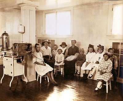Free dental dispensary for school children, Erlanger Mills, Lexington, NC, Davidson County, October 1918. From the Dr. George M. Cooper Photograph Collection,North Carolina State Archives, call #:  PhC_41_161_4. 