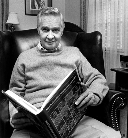 William S. Powell at home, circa 1984. Image from the North Carolina Collection, University of North Carolina at Chapel Hill.