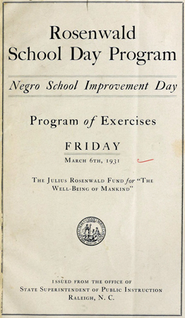 Cover of Rosenwald School Day Program, 1931. Image from Archive.org.