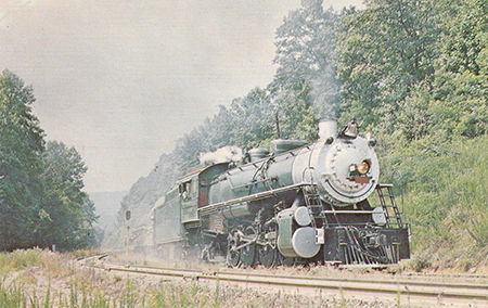 'Southern Railway 2-8-2 4501 assaults Saluda Grade.' Postcard from North Carolina Historic Sites, 1972.