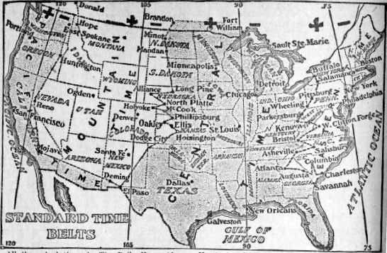 Time Zone map of the United States from 1913. Image from the Wikipedia.