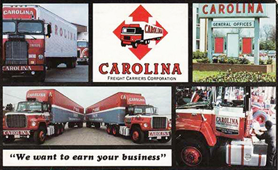 Back cover montage of the Carolina Freight Carriers Corporation Routing Guide, 1985. Image from the North Carolina Museum of History.