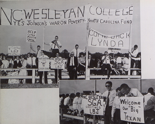 "Students greet President Lyndon B. Johnson, North Carolina Wesleyan College, 1964." Image courtesy of North Carolina Digital Heritage Center. 