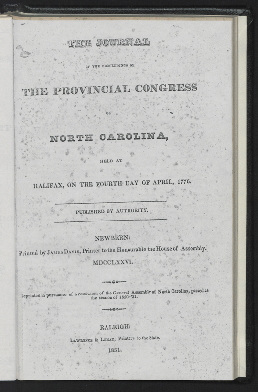 Read the journal of the Provincial Congress held in Halifax in April 1776