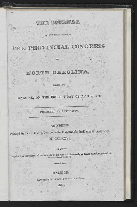 Read the journal of the Provincial Congress held in Halifax in April 1776