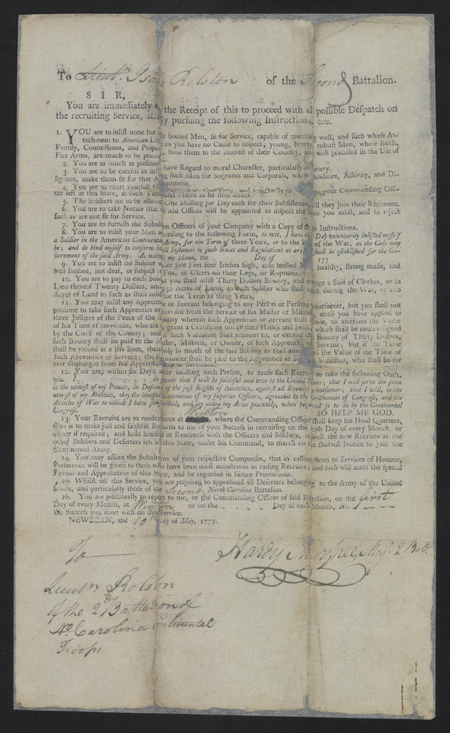 Read the recruiting instructions to be used for finding soldiers for the Continental Army