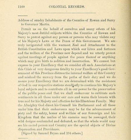 Read more about the statement from the Loyalists in parts of North Carolina