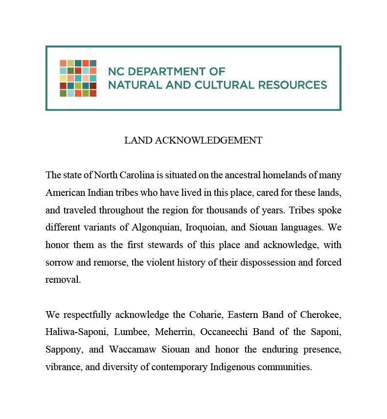 NC Department of Natural and Cultural Resources Land acknowledgement