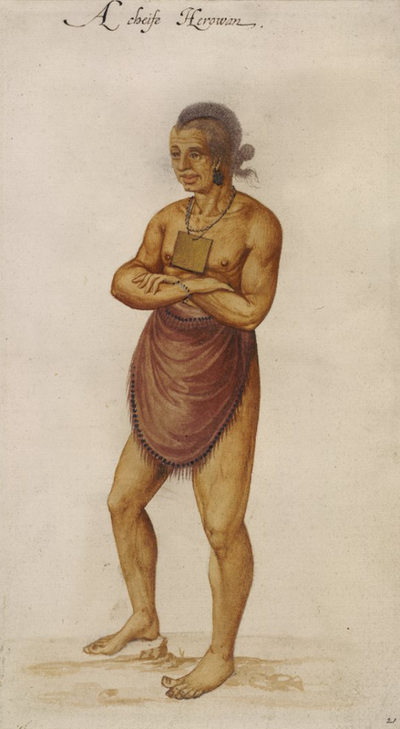 An article about the chieftain of the Algonquian (or Algonkin)-speaking American Indian tribe on Roanoke Island 