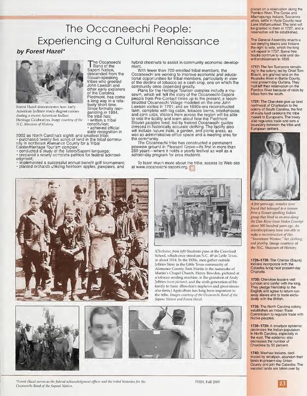 An article about the Occaneechi Tribe in North Carolina.