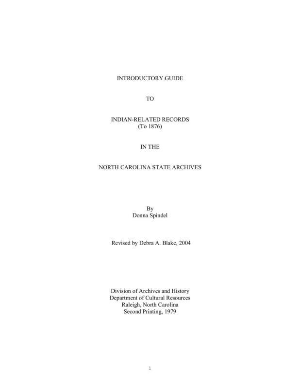 A guide to American Indian records at the NC State Archives
