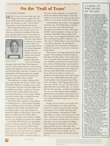 An student article imagining being on the Trail of Tears