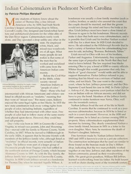 An article bout Americna Indian cabinetmakers in Piedmont North Carolina