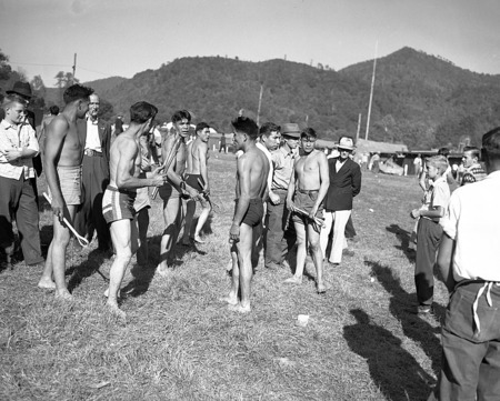 Stickball players at the Cherokee Indian Fair