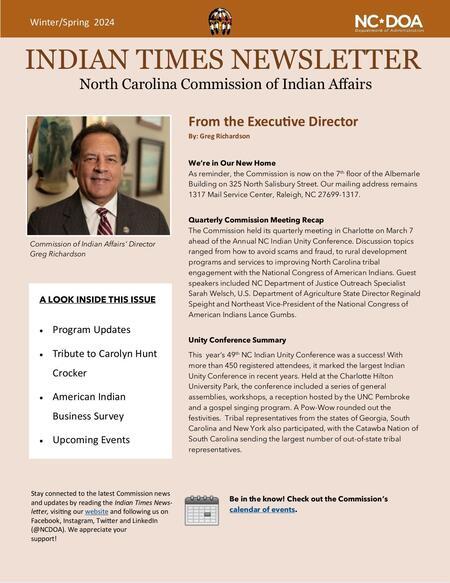 A recent newsletter from the NC Commission of Indian Affairs