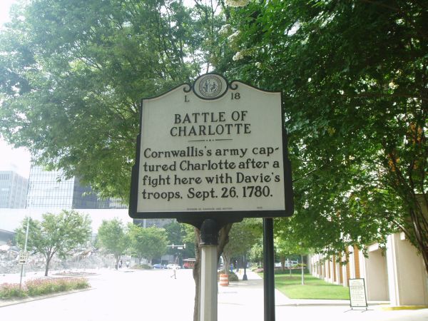 Battle of Charlotte, NC Historical Marker L-18. Image courtesy of the North Carolina Office of Archives & History. 