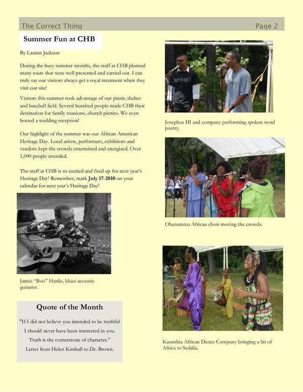 November 2009 newsletter Correct Thing for Charlotte Hawkins Brown Museum