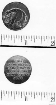 Colonial Coin, "God Preserve Carolina and Lords Proprietors, 1694." Image courtesy of NC Dept. of Cultural Resources Collections. 