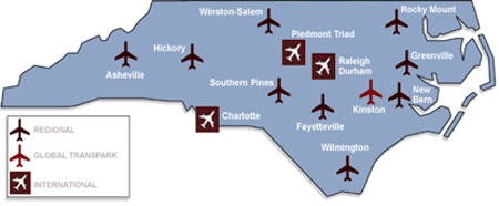 north carolina airports map Transportation Air And Rail From Nc Atlas Revisited Ncpedia north carolina airports map