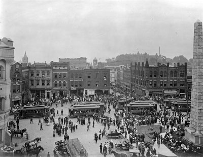 Downtown Asheville, NC, Pack Square, no date (probably c.1910's-1920's). From CP&L Collection, PhC.68, North Carolina State Archives, call #:  PhC68_1_2_2. 