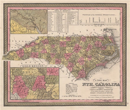 Map of North Carolina showing the gold regions, 1847.