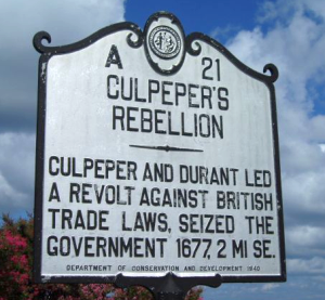 Culpeper's Rebellion NC historical marker