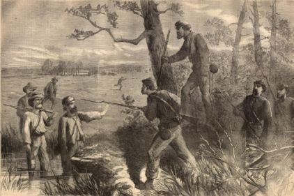 "Rebel Deserters Coming Within Union Lines." Harpers Weekly, July 16, 1864.